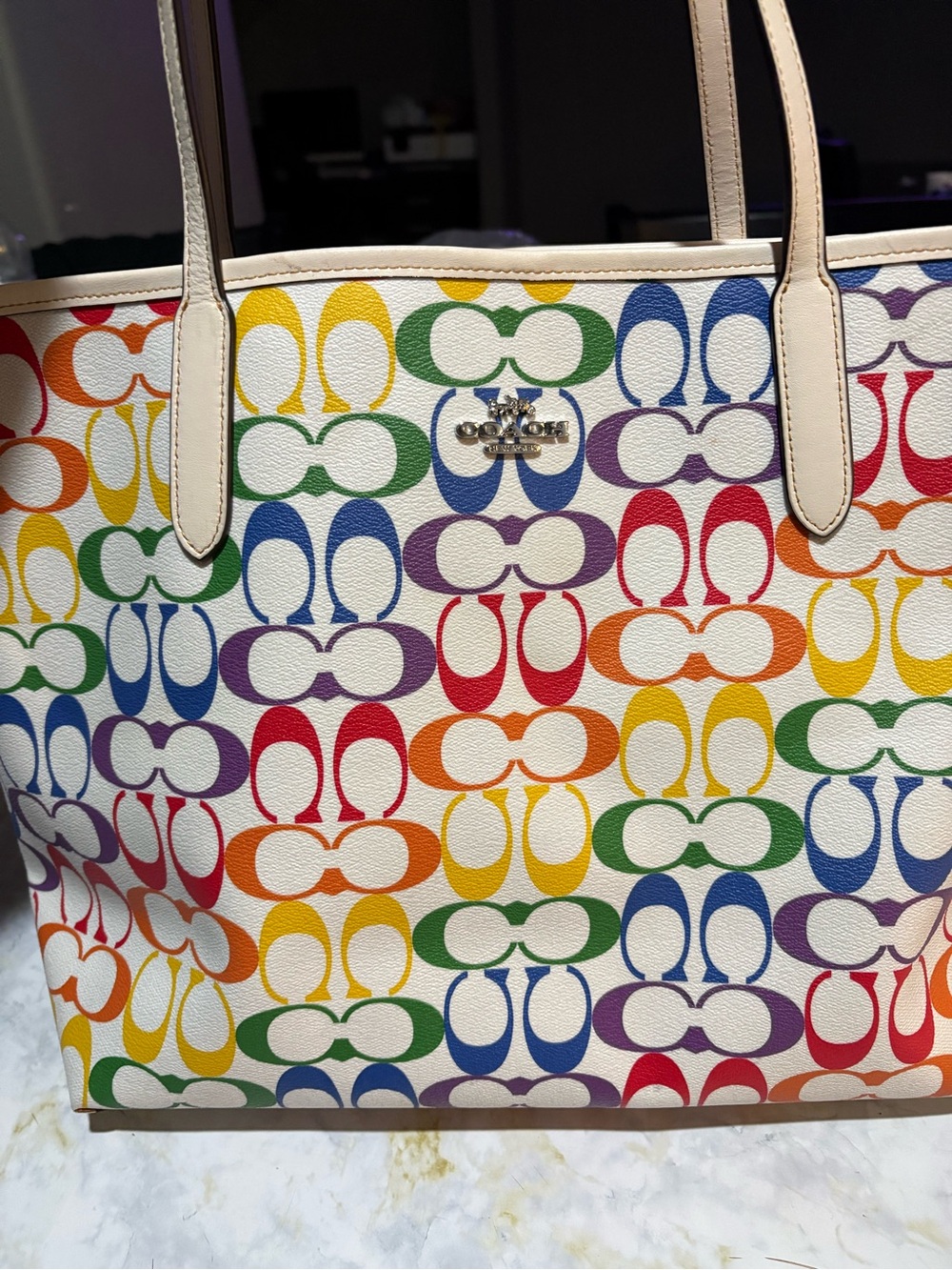Coach Rainbow Signature Tote Bag in Multicolor/White